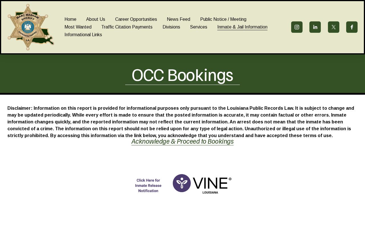 Ouachita Parish booking portal acknowledgement and public records disclaimer for warrant and custody information