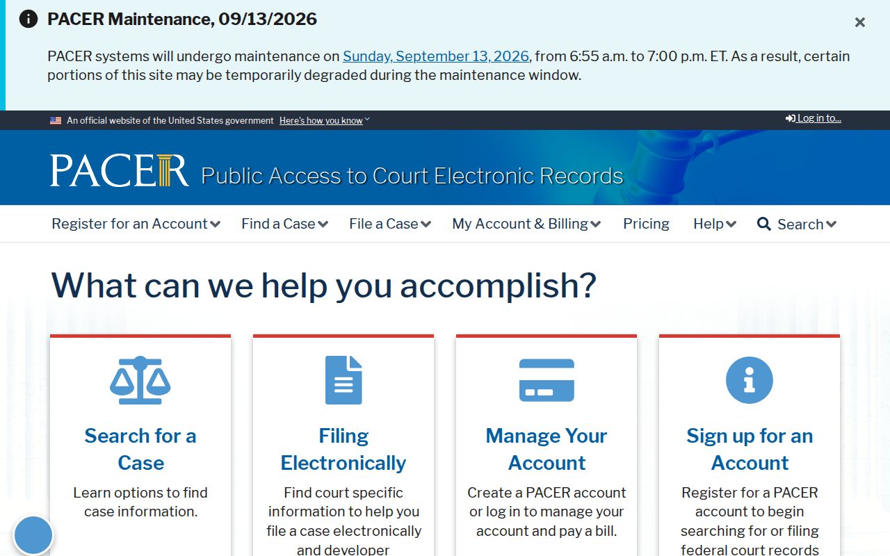 PACER federal case search login interface used to check Western District of Louisiana and Ouachita Parish warrant records